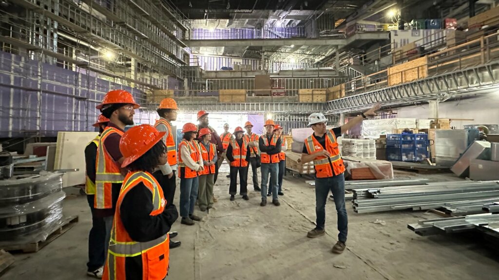 A site visit during the labor placement of the public policy fellowship. Fellows got a guided tour of the OC Vibe entertainment complex with the LA/OC Building & Construction Trades Council.