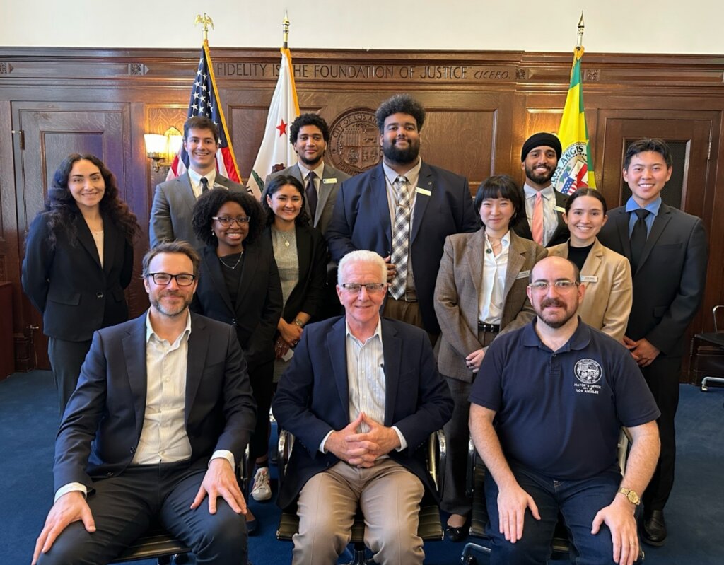Fellows with the Mayor's Office of Major Events staff: (L to R) Michael Samulon (Chief Capitol Program Management), Paul Krekorian (Executive Director) and Daniel Rodman (Deputy Executive Director) during their Government Placement Site Visit seminar day.