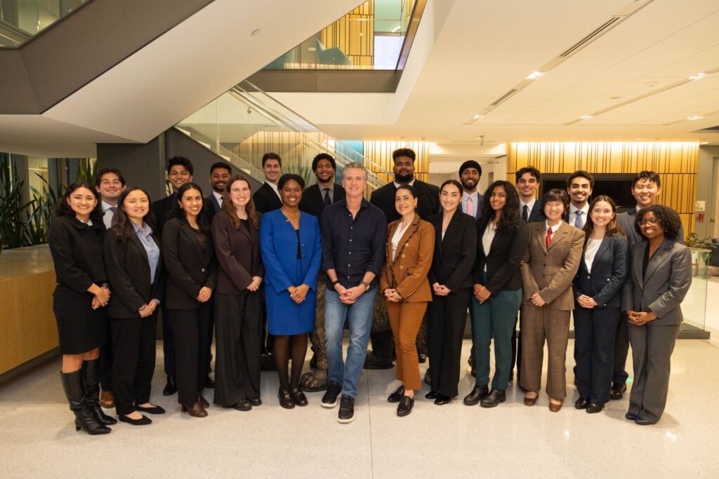 The 2026 Los Angeles and Bay Area Fellows Program in Public Affairs cohorts pose with Coro President and CEO and Governor Gavin Newsom in Sacramento, CA.